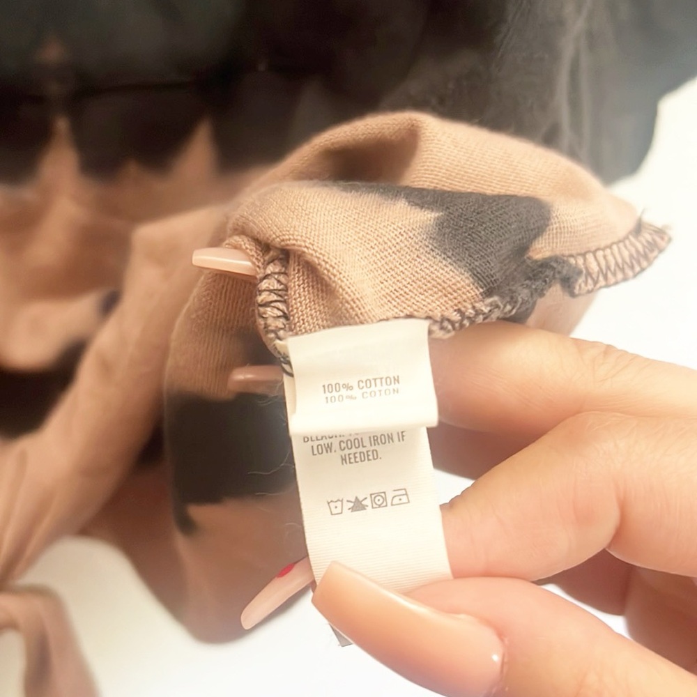 Offline By Aerie Cotton Black Tan Tie Dye Raw Hem Tie Front Short Sleeve Shirt - Picture 9 of 12